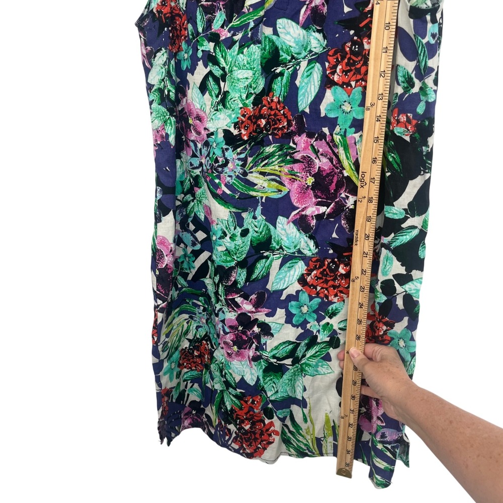 100% Linen Keyhole Shift Dress Women XS C&C California Blue Floral Sleeveless - Picture 9 of 9